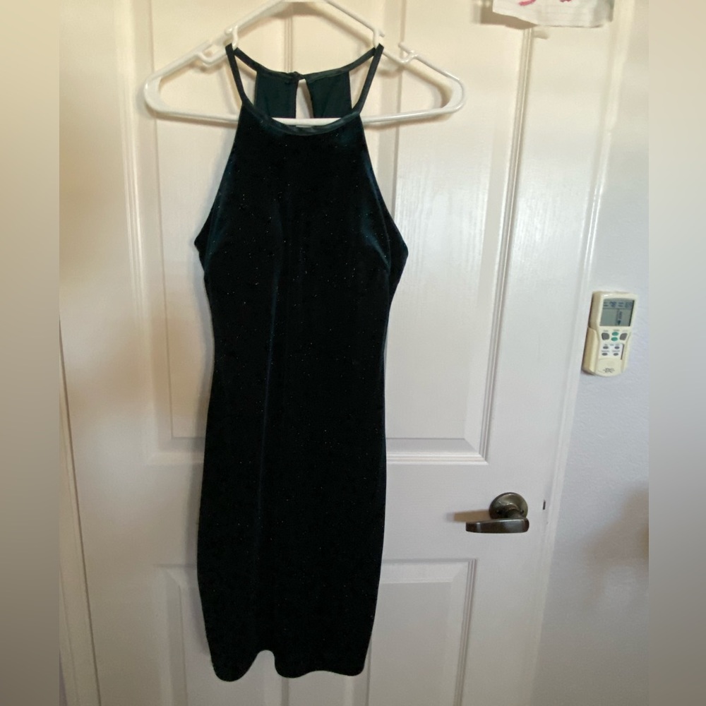 cute dark green mini dress with sparkles